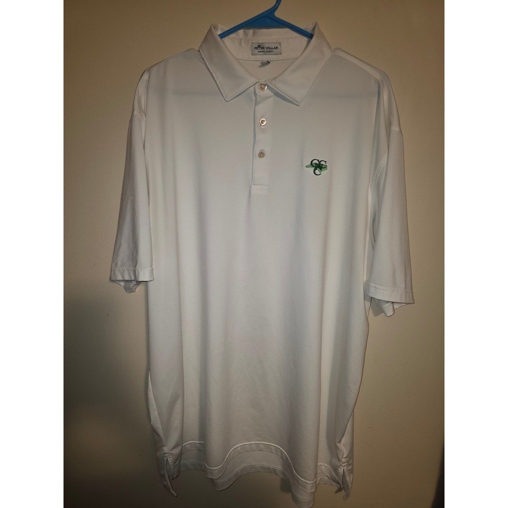 Peter Millar Summer Comfort White Polo Shirt Mens XL North Carolina Golf Logo
